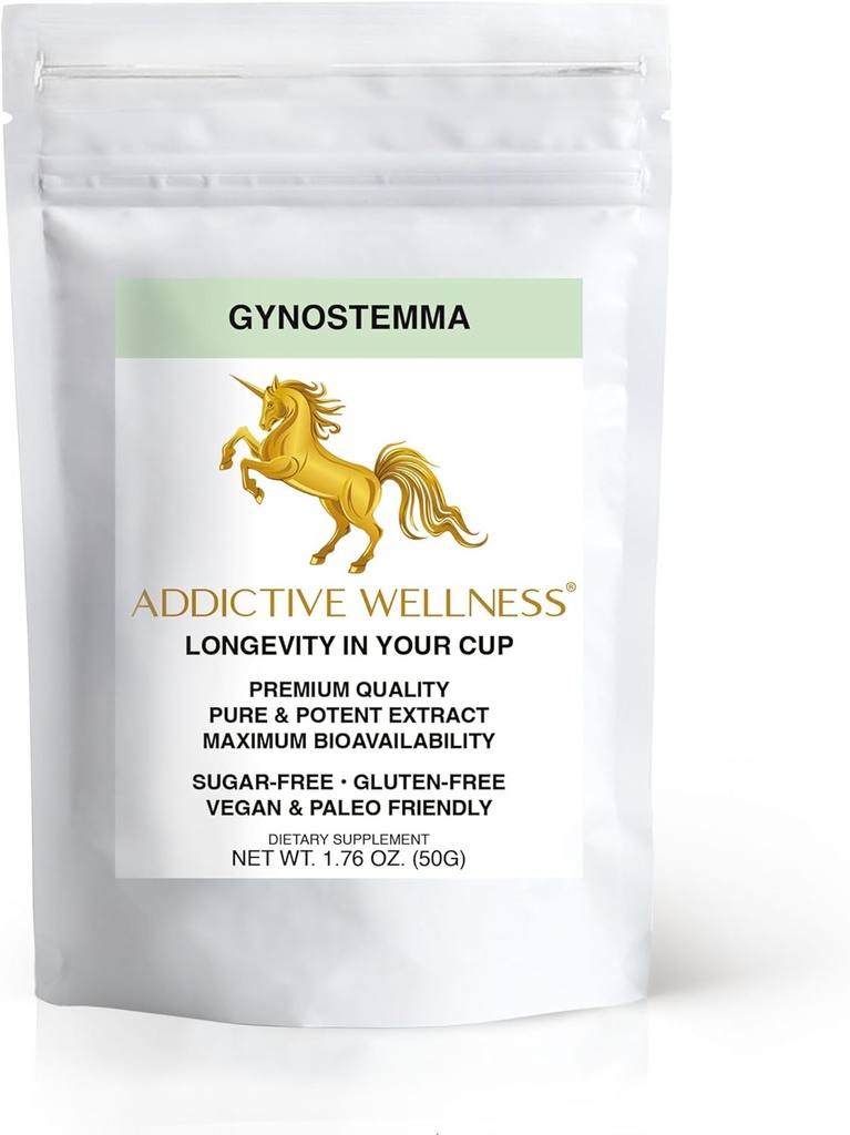 Addictive Wellness Gynostemma Leaf Extract Powder - Pure & Potent Jiaogulan Adaptogen for Energy, 1 pakke