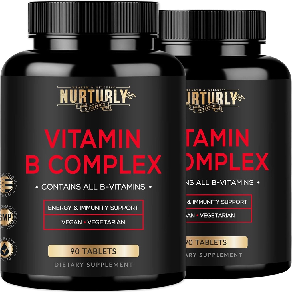 Vitamin B Complex - Indeholder alle essentielle B-vitaminer - B1, B2, B3, B5, B6, B7, B9, B12 og biotin - Super B Complex Vitamin for Energy, Immunity Support - 180 tabletter