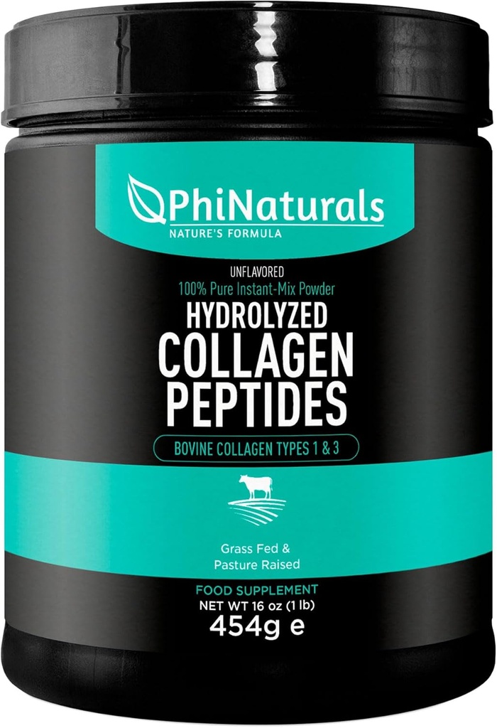 PhiNaturals Hydrolyzed Collagen Peptider Pulver (uden smag) til kvinder og mænd - Græs Fed Bovine Beef Collagen