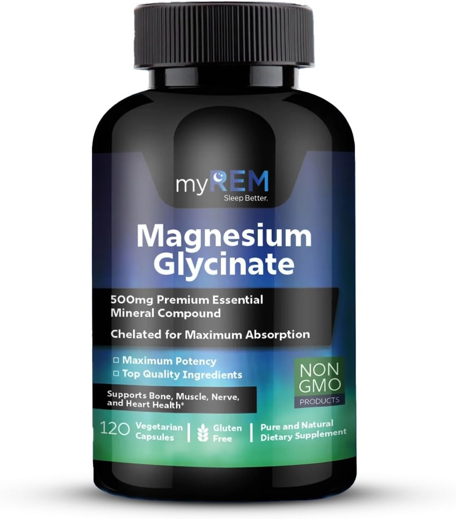Magnesium Glycinat, 500mg Premium Essential Mineral Compound, Chelated for Maxium Absorbtion, Supports Bone, Muskel, Nerve, og hjerte sundhed (60 Servering)