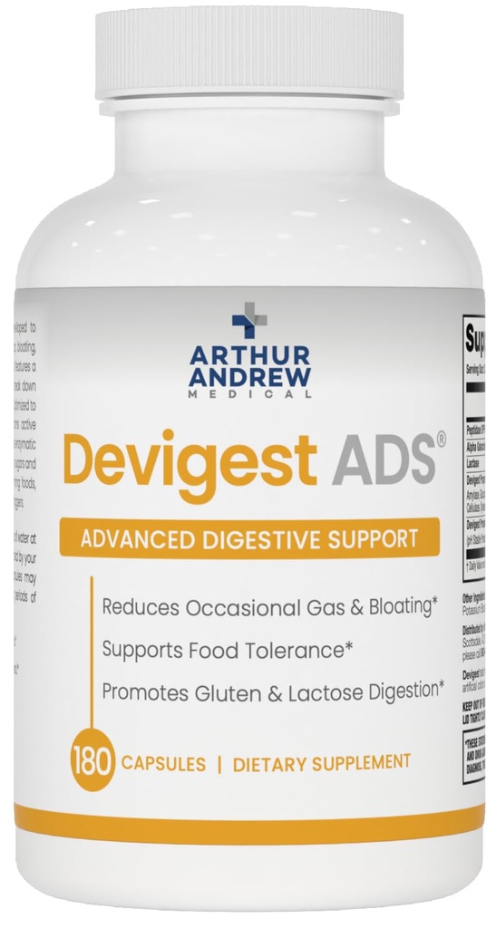 Arthur Andrew Medical - Deviguest ADS, Avanceret fordøjelsesstøtte, Relief for laktose intolerance og Casein Følelser, Vegan, Non- GMO, 180 Kapsler