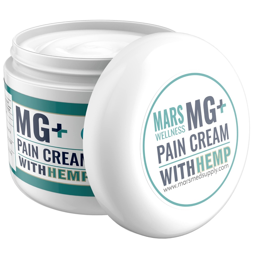 MARS WELLENess MG + Hempp Pain Cream (4 oz) - Maksimal styrke Arnica & Magnesium Cream til Sore Legs, Joints & Muskelkramper - Unisex Voksne