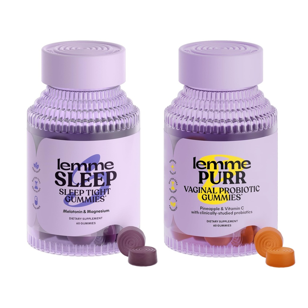 Lemme Sleep & Purr Bundle - Sleep Gummies, en drug- Free Nighttime Aid & Purr Vaginal Probiotiske Gummies for Women - Gluten Free, Gelatine Free, Non- GMO - 60 Greve hver