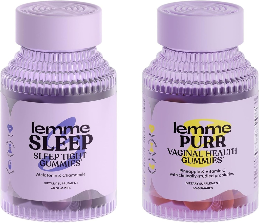 Lemme Sleep & Purr Bundle - Sleep Gummies, en drug- Free Nighttime Aid & Purr Vaginal Probiotiske Gummies for Women - Gluten Free, Gelatine Free, Non- GMO - 60 Greve hver