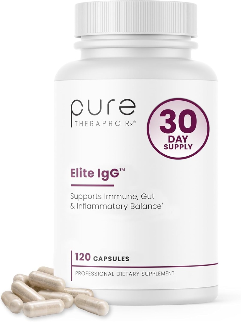 Pure Therapro Rx Elite IgG Immunoglobulin Supplement, 120 Caps - Gut Health & immun Support, 1100 mg IgG, IGA & IgM, Sunflower Lecithin Note 124; Dairy & Gluten Free Colostrum Supplement Alternativ