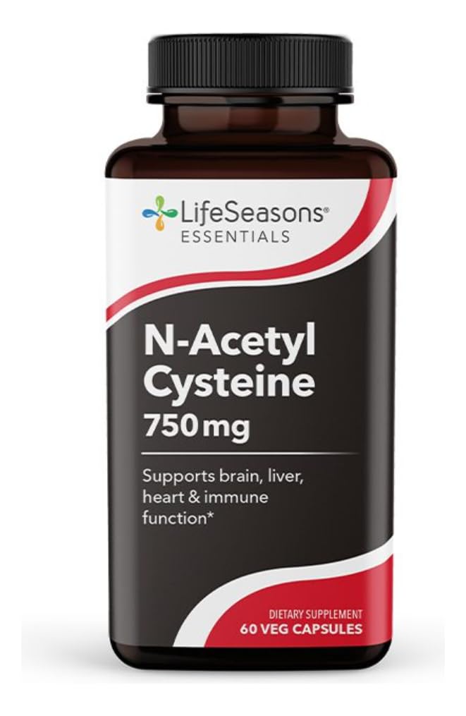 LifeSeasons Essentials N- Acetyl Cysteine (NAC) - understøtter hjerne, lever, hjerte og immunfunktion - afgiftning supplement - øger immunitet & nyresundhed - 60 kapsler