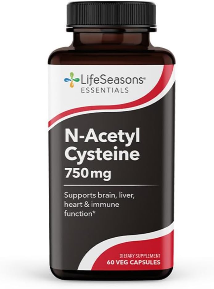 LifeSeasons Essentials N- Acetyl Cysteine (NAC) - understøtter hjerne, lever, hjerte og immunfunktion - afgiftning supplement - øger immunitet & nyresundhed - 60 kapsler