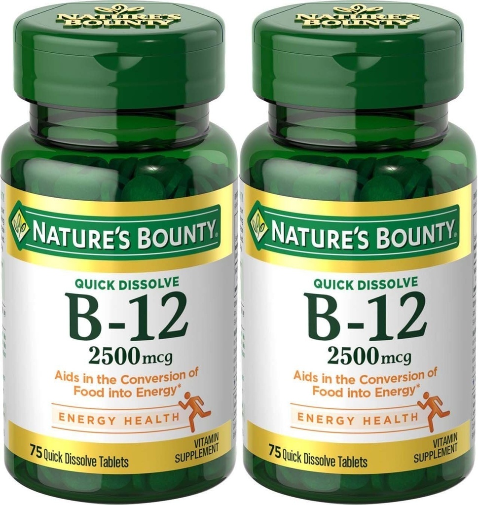 Natures Bounty Vitamin B- 12, Quick Opløs, 2500 mcg, Natural Cherry Flavor 75 ct (2 Pack)