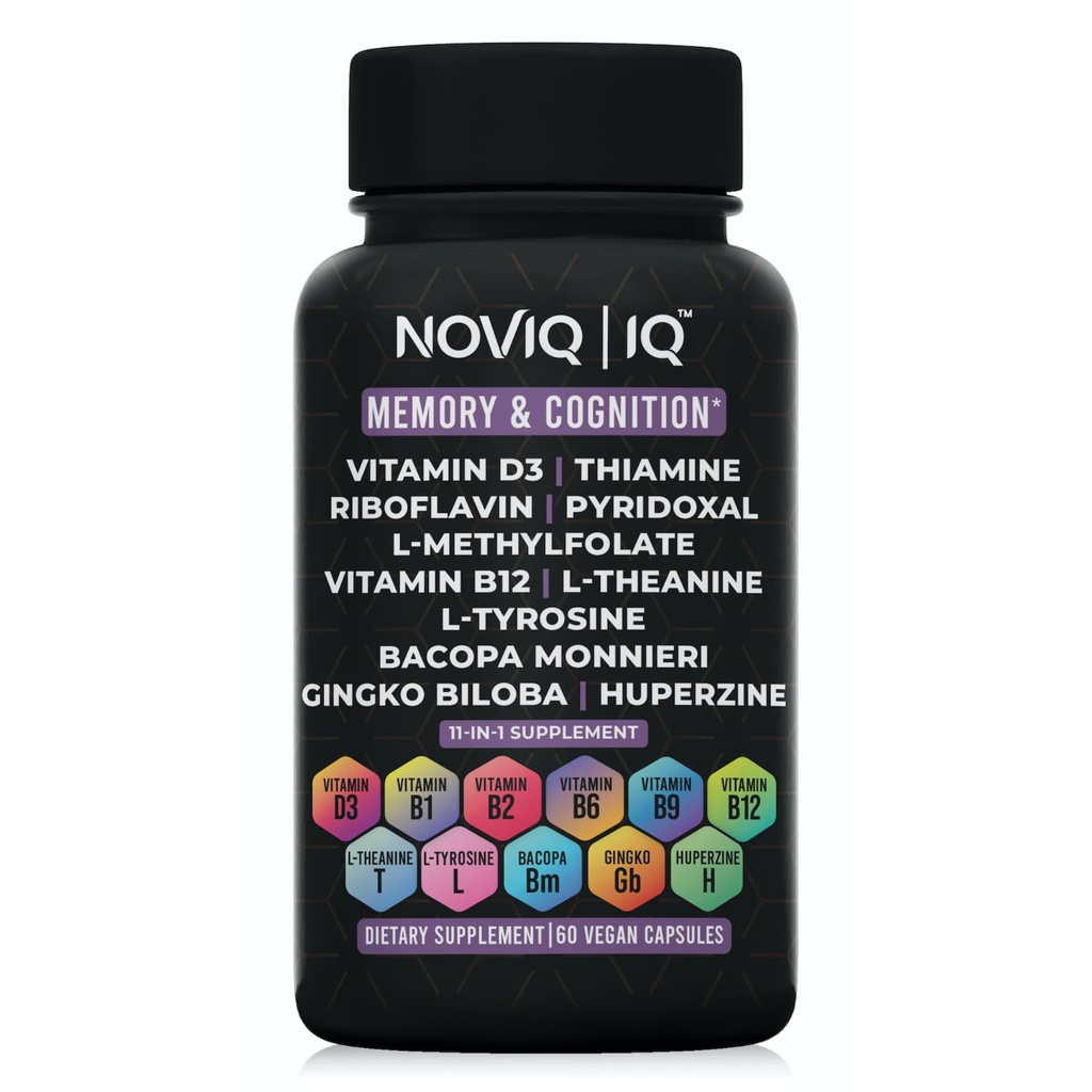 11- in-1 Nootrop Supplement: Understøtter hukommelse & kognition - 100mg Ginkgo 150mg Bacopa 300mcg Huperzine 200mg L- Theanine 150mg L- Tyrosine & Bioactive B- Complex w / 5- MTHF - 1,100mg + Servering - 60 Greve
