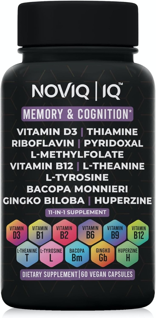 11-in-1 Nootropic Supplement: Supports Memory & Cognition - 100mg Ginkgo 150mg Bacopa 300mcg Huperzine 200mg L-Theanine 150mg L-Tyrosine & Bioactive B-Complex w/ 5-MTHF - 1,100mg+ Serving - 60 Count