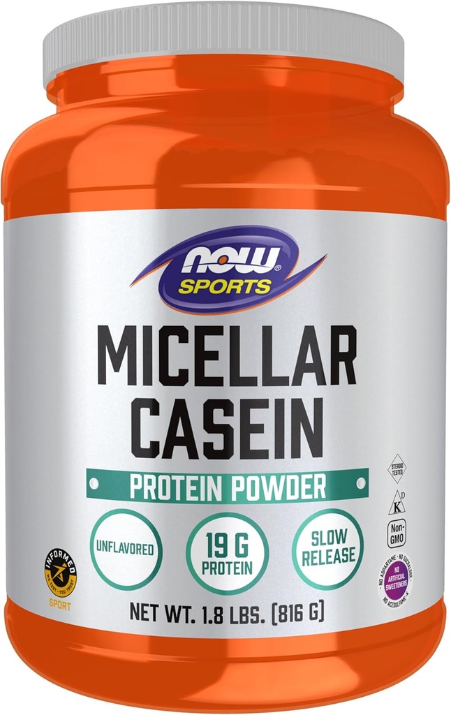 Now Foods Sport Nutrition, Micellar Casein 19 g, Slow Release, Unflavored Powder, 1,8 - Pound