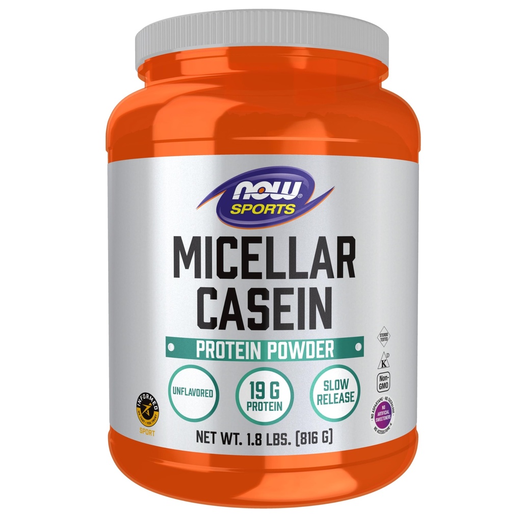 Now Foods Sport Nutrition, Micellar Casein 19 g, Slow Release, Unflavored Powder, 1,8 - Pound