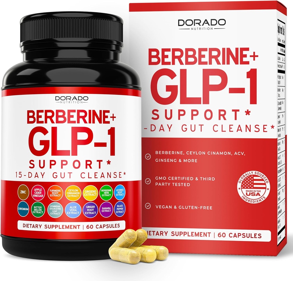 GLP-1 Supplement 14 i 1 Formel (GLP1 tillæg med berberine, ACV, Chrom, Cylon Cinnamon, gurkemeje & mere) Support Gut Health & Metabolisme - tredjeparts testet, Vegan Safe & USA Made