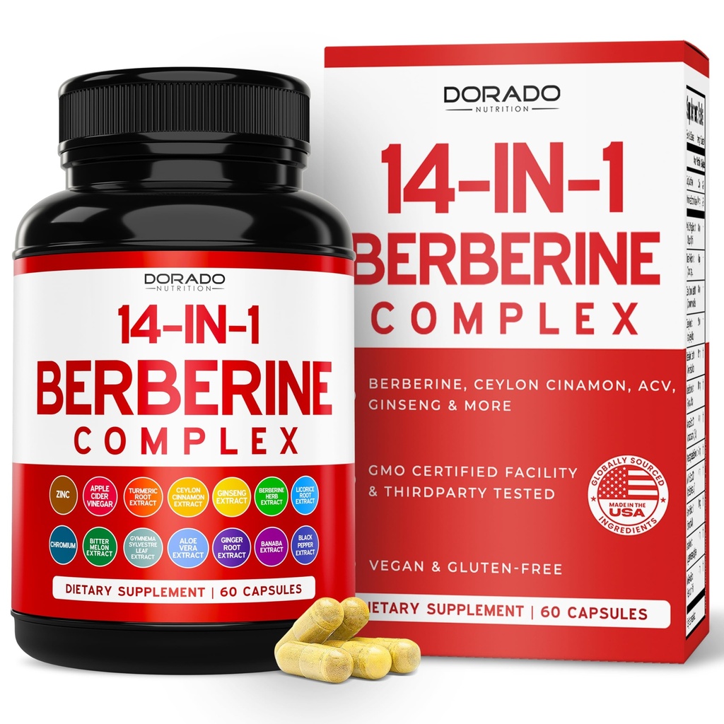 GLP-1 Supplement 14 i 1 Formel (GLP1 tillæg med berberine, ACV, Chrom, Cylon Cinnamon, gurkemeje & mere) Support Gut Health & Metabolisme - tredjeparts testet, Vegan Safe & USA Made