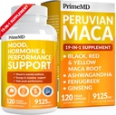 PrimemMD 19- in-1 Peruvian Maca Root Capsules - 9125 mg Ashwagandha Kosttilskud med Maca Fenugreek og Ginseng til Mood, Hormone & Performance Support (120 Kapsler)