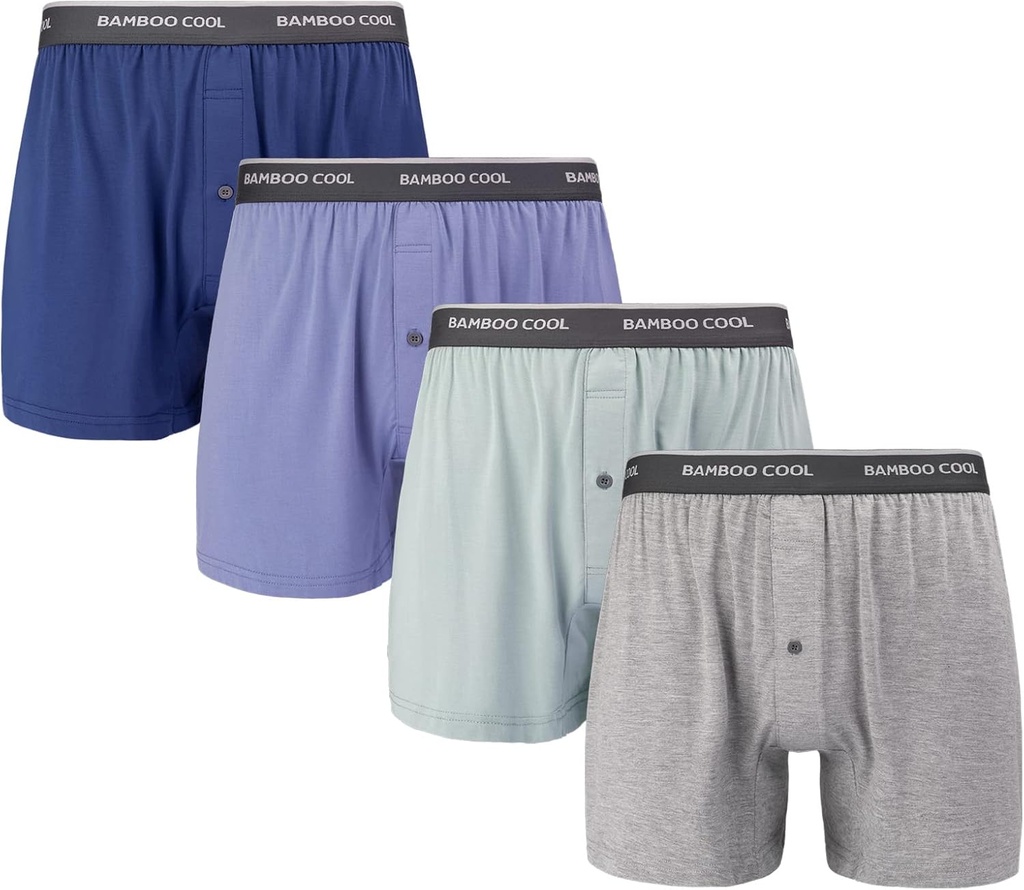 BOMBOO COOL Mænd Boxer Shorts, Breathable strikke Boxers Undertøj, Afslappet Fit Stretch Boxers 4 Pack