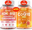 NEVISS 2Pack Vitamin ADK med B12 Gummies + 1Pack CoQ10- 250 mg Fyldt Gummies