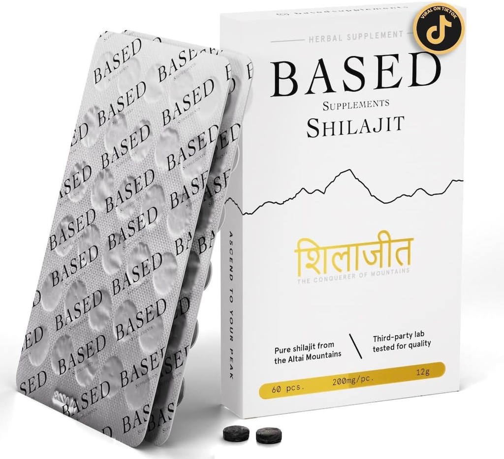 Baseret Shilajit Budd124; Pure Shilajit tabletter med Max potens, Energi & immunforsvar for mænd og kvinder Budd124; Rig i Fulvic syre og 85 + Trace Minerals, 60 tabletter
