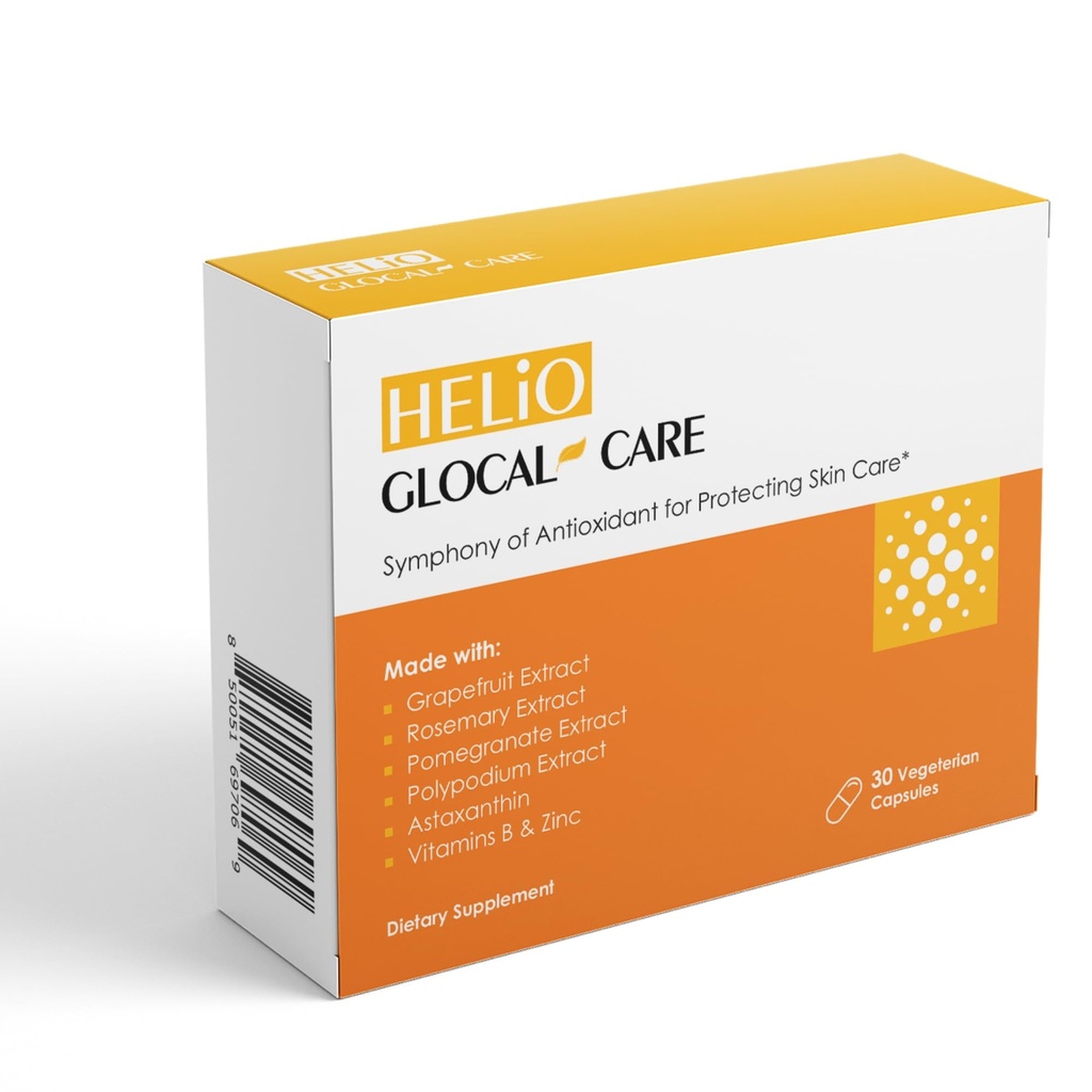 GlocalCare Helio - Antioxidant- Rich Sun Defense & Skin Foryngelse supplement med Polypodium, Nutroxsun, Astaxanthin & Pomegranate Extract - Riger Photoing & Oxidativ Stress - (30 kapsler)