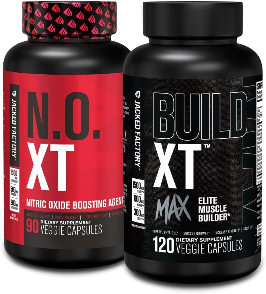 Jacked Factory N.O. XT nitrogenoxid tillæg (90 Greve) & Byg XT Max Elite Muscle Builder (120 Greve)