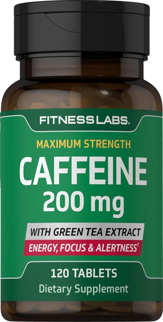 Fitness Labs Koffein Pills - 124; 200mg - 124; 120 tabletter - 124; med Green Tea Extract - 124; Maksimal styrke - Supplement - 124; Vegetar, Non- GMO, Gluten Free