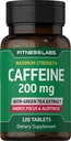Fitness Labs Caffeine Pills | 200mg | 120 Tablets | with Green Tea Extract | Maximum Strength Supplement | Vegetarian, Non-GMO, Gluten Free