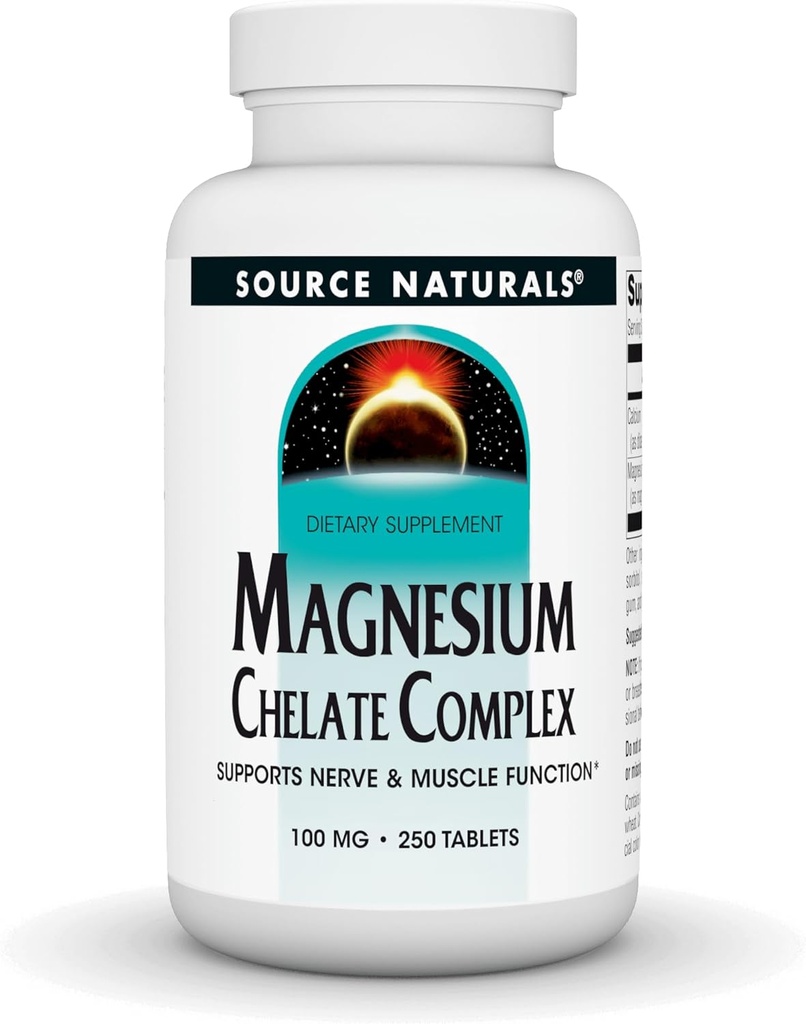 Source Naturals Magnesium Chelate - Supports Nerve & Muscle Function - 250 Tablets