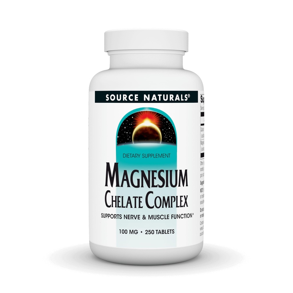 Source Naturals Magnesiumchelat - Understøtter nerve & muskelfunktion - 250 tabletter