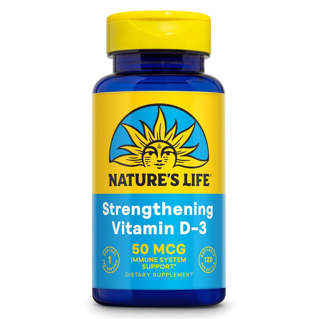 Nature 's Life Strengting Vitamin D3 2000 IE (50 mcg) - D-vitamin - ben sundhed og immunforsvar supplement - Easy- to- Swallow Softgels - 60- dag garanti, Lab Verified - 120 Servere, 120ct