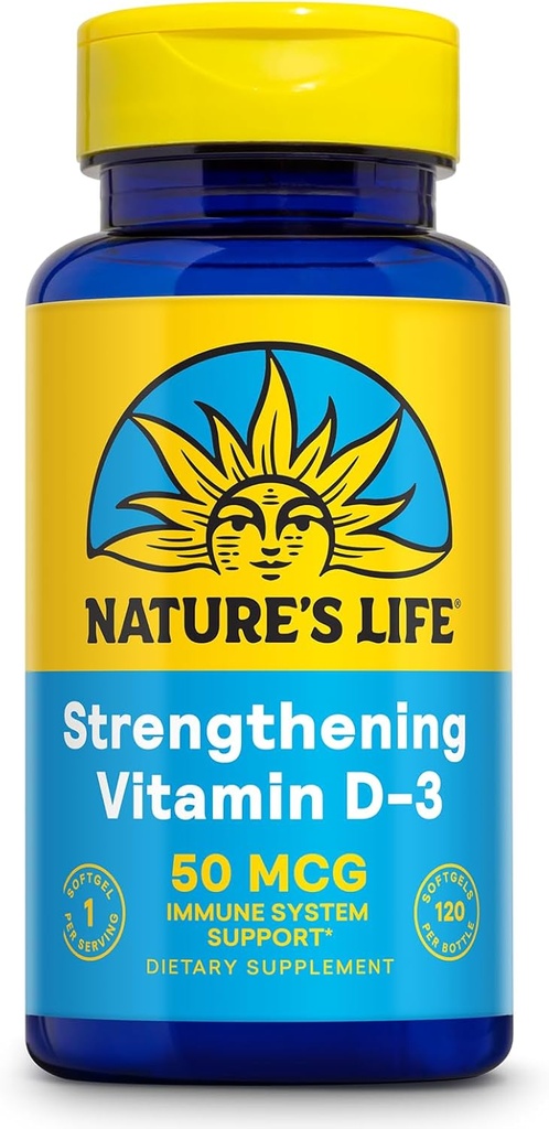 Nature 's Life Strengting Vitamin D3 2000 IE (50 mcg) - D-vitamin - ben sundhed og immunforsvar supplement - Easy- to- Swallow Softgels - 60- dag garanti, Lab Verified - 120 Servere, 120ct