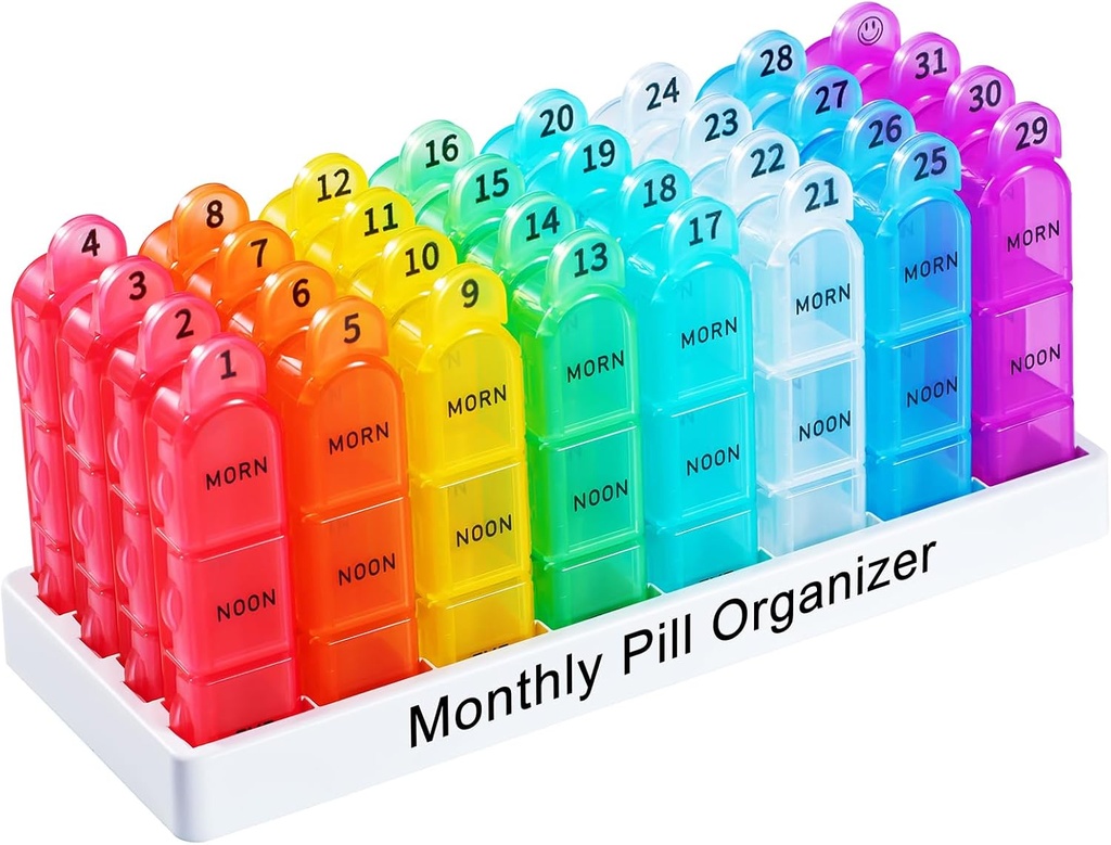 Zoksi Monthly Pill Organizer 3 Times a Day, One Month Pill Box Organizer Morn-Noon-Eve, 30 Day Pill Case for Travel, 31 Day Medicine Organizer with 32 Removable Compartments for All Meds