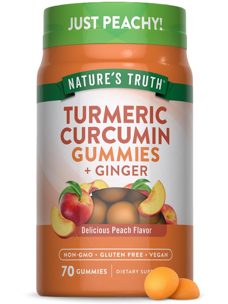 Naturens sandhed gurkemeje og ingefær Gummees Meap 124; 70 Greve 124; Peach Flavor Meap 124; Vegan, Non- GMO, & Gluten Free Supplement