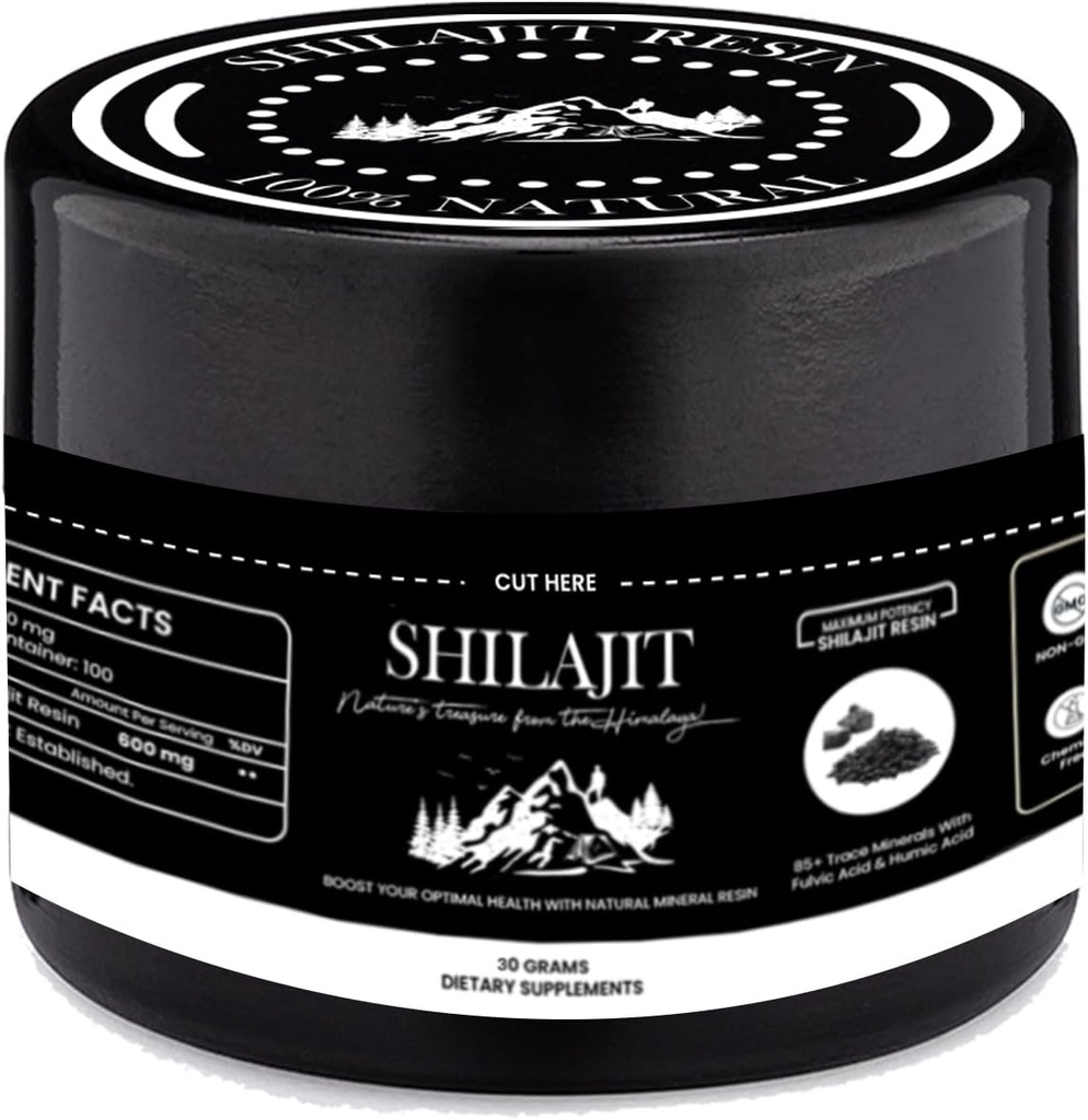 Shilajit Pure Himalaya Resin - 100% Pure Shilajit med Fulvic Acid & 85 + Trace Minerals - Understøtter energi, Immunitet & Mænds Sundhed (30 Bedste)