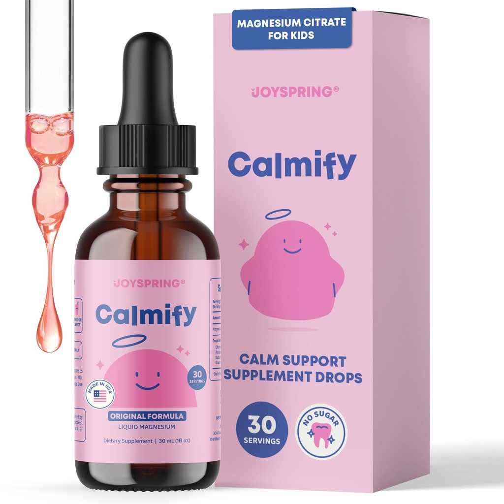 JoySpring Calmify Magnesium Citrate Liquid for Kids - Sugar-Free, Gluten-Free Calming Supplement with Chamomile - Natural Support for Kids & Teens (1 fl oz) 30 Servings