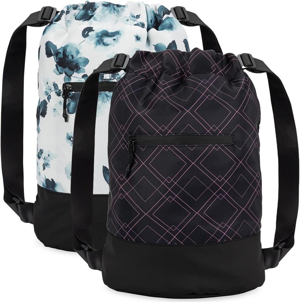 GOMOYO 2- Pack Kvinder Floral Plum Løbegang rygsæk med justerbar skulderrem, 18 x 14 x 7 inches, Perfekt til Gym, Rejser og Overnatninger