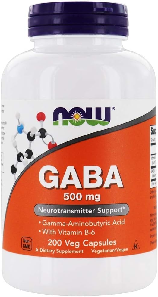 Now Foods - GABA med vitamin B6 500 mg. - 200 vegetabilsk kapsel (r)