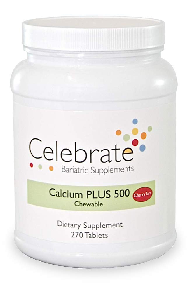 Celebrere Vitamin Calcium Plus - 500mg Calciumcitrat, 333 IE D3- vitamin & 34mg Magnesium til post- bariatrisk kirurgi - Gluten- Free & Sugar- Free - Cherry, 270 tyggetabletter