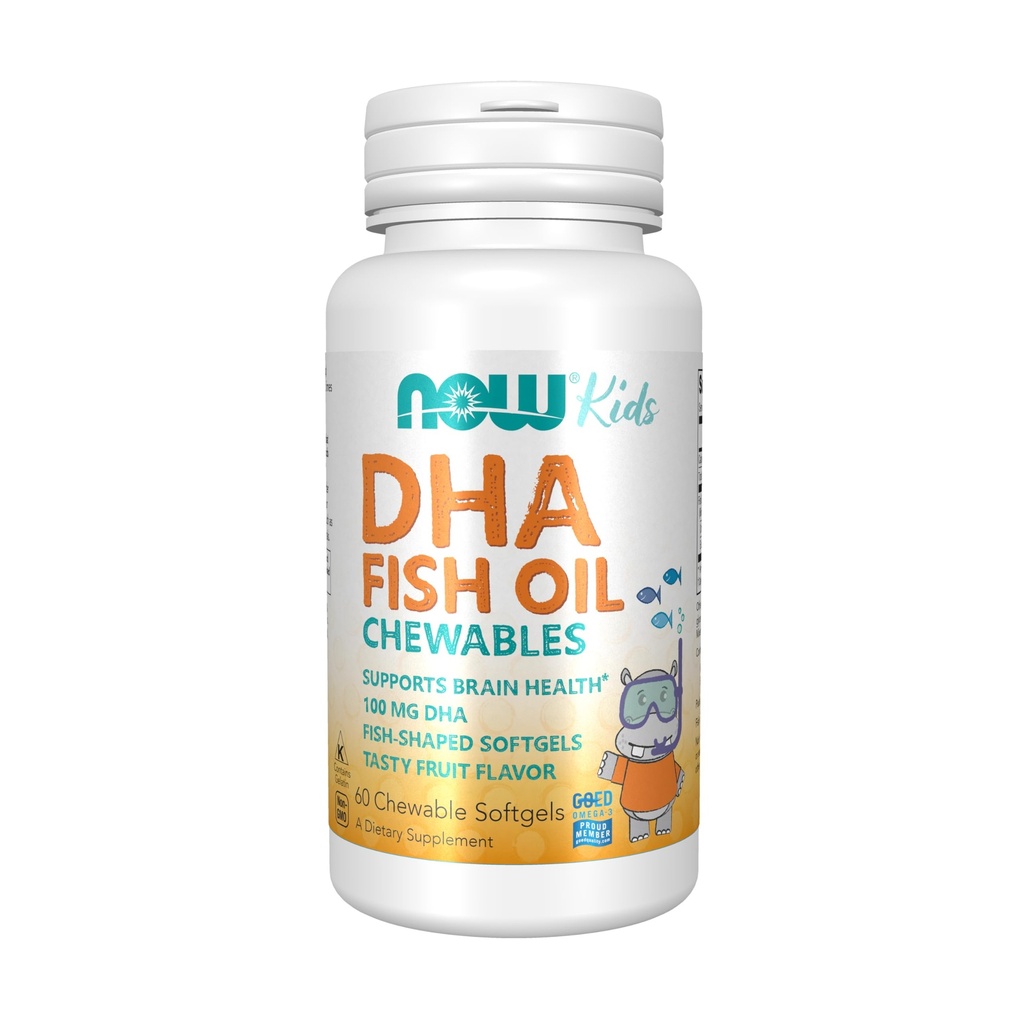 Now Foods Supplements, DHA Kids 100 mg, Understøtter Brain Health *, Fruit Flavor, 60 Chewable Softels, emballage kan variere