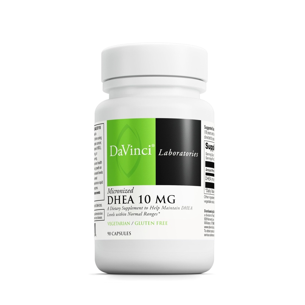 DAVINCI Labs Mikroniseret DHEA 10mg - Hjælper med at understøtte sund aldring, Hormonbalance, Hjerne Sundhed, Thyreoideafunktion & Mere - Vegetarisk, Gluten- Free - 90 Kapsler
