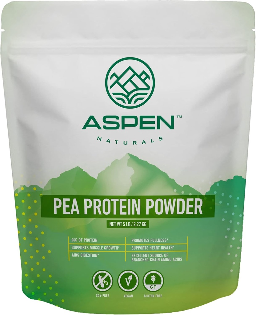 Aspen Naturals Pea Protein Powder 5 Lb - Muskelvækst, fordøjelse, Fullness & Heart Health Support 124; Unflavored, Plant Based, Soy- & Gluten- Free, Non- GMO, Vegan, Keto & Low Carb