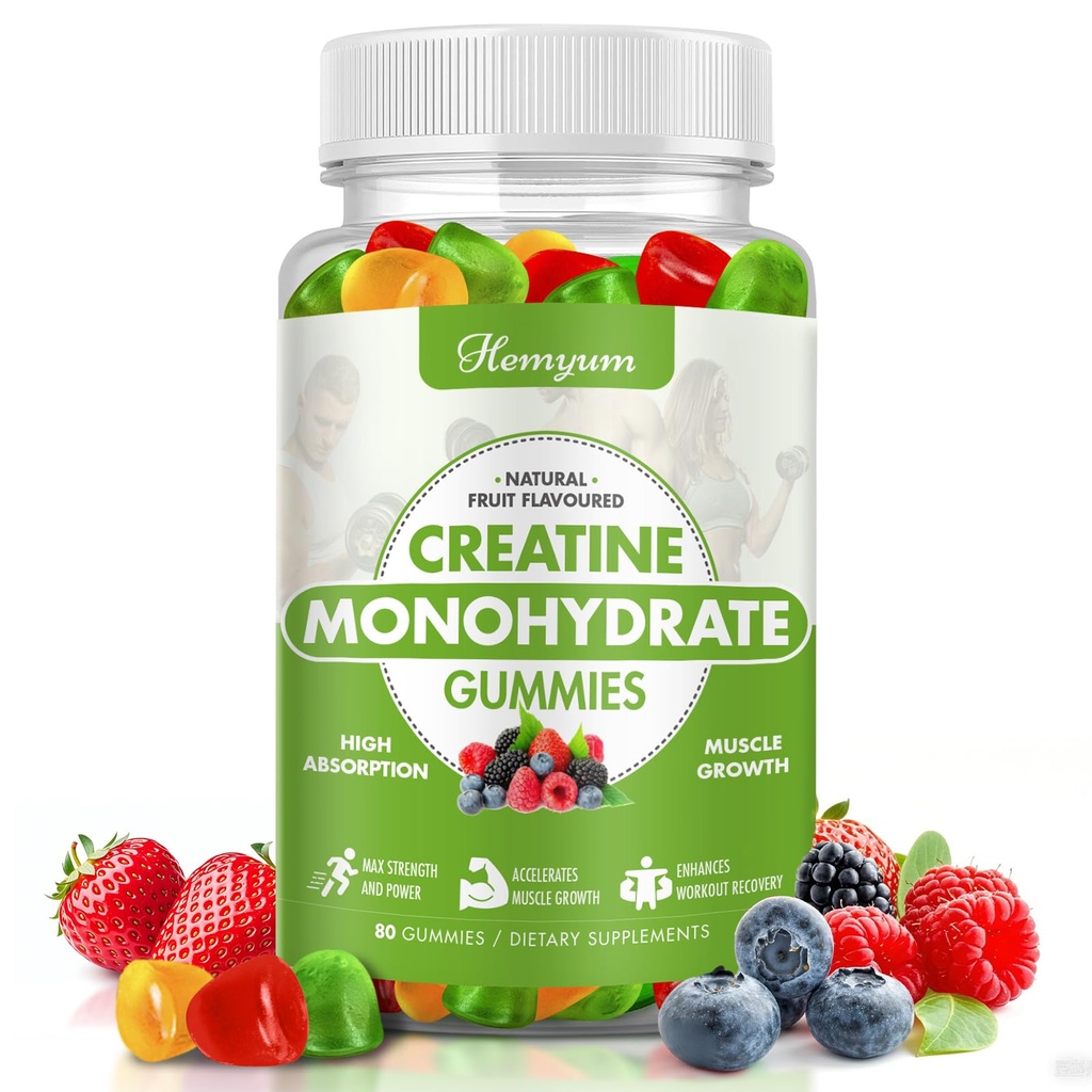 Creatin monohydrat Gummies - 5g Creatin for Women Mænd, Forstærket Muskelstyrke, Boost Focus og Endurance, Muskelbuilder, L- Taurine + Vitamin B12, Vegan, Gluten- Free 80 Greve