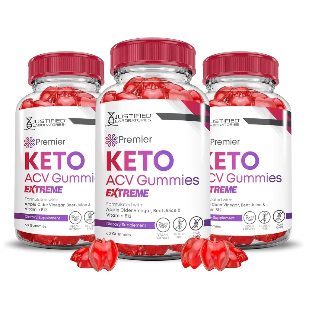 Justified Laboratories (3 Pack Premier Keto ACV Gummies Advanced Weight Loss Extreme 2000MG Premier Formuleret med Pomegranate Beet Juice Powder B12 Vegan Non GMO 180 Gummys