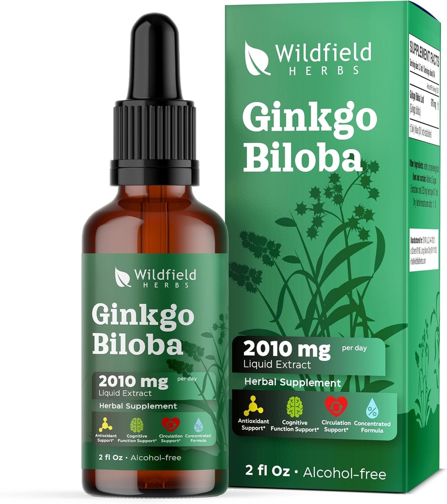 Ginkgo Biloba Extract Drops Liquid 2000mg (Ginkgo biloba L.) Herbal Supplement Absorbs Bedre end kapsler, 1 måned Supply, 84 Servere, Alkohol- Free Tincture - 2 Oz, Pack of 1