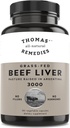 Thomas 'all- Natural Remedies Grassfed Beef Lever Supplement, 3000mg Lever Support, Pasture Raised i Argentina, Non- GMO & Hormone Free (180 Caps)