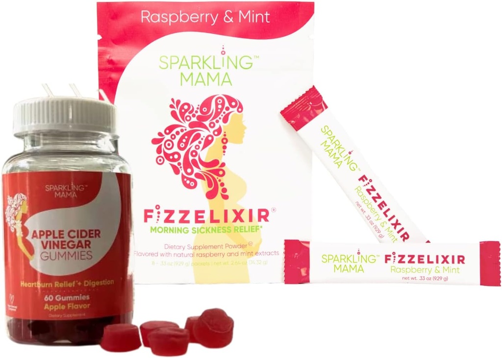 Sparkling Mama 's Morning Sygdom Relief ~ Raspberry Mint, 8 Greve og Apple Cider Vincious Gummies