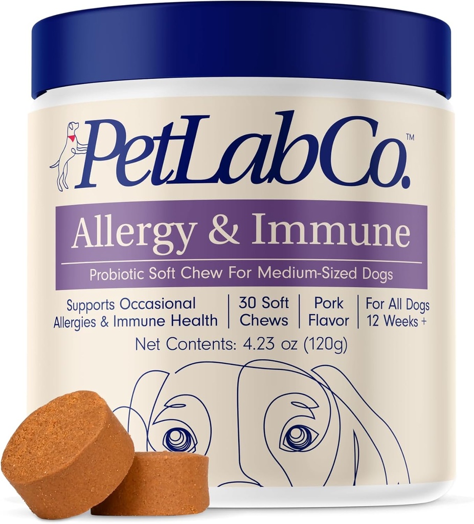 PetLab Co. Allergi & immun Daglig Probiotika til hunde. Understøtter Yeast Production, Sæsonallergi, Intermitterende Itchiness, Gut & fordøjelsessundhed til mellemstore hunde, Packaging May Vary