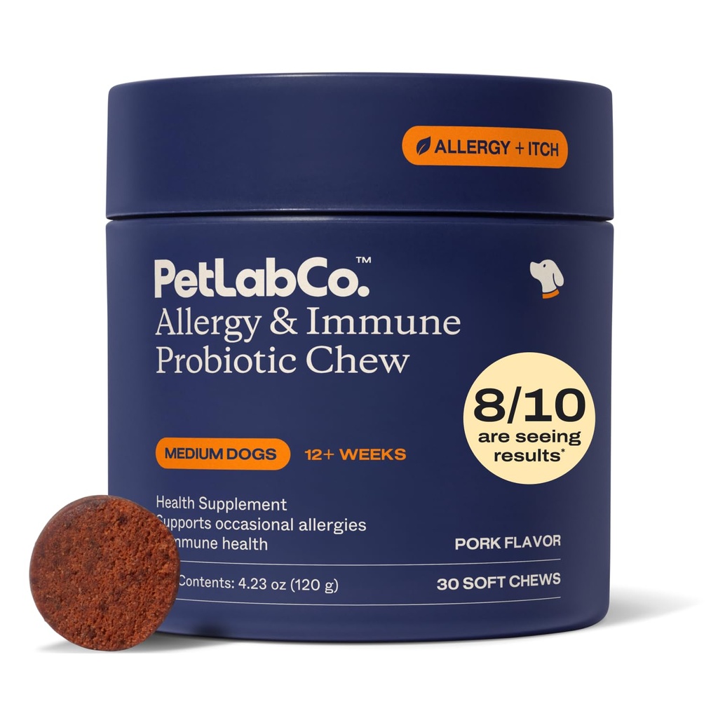 PetLab Co. Allergi & immun Daglig Probiotika til hunde. Understøtter Yeast Production, Sæsonallergi, Intermitterende Itchiness, Gut & fordøjelsessundhed til mellemstore hunde, Packaging May Vary