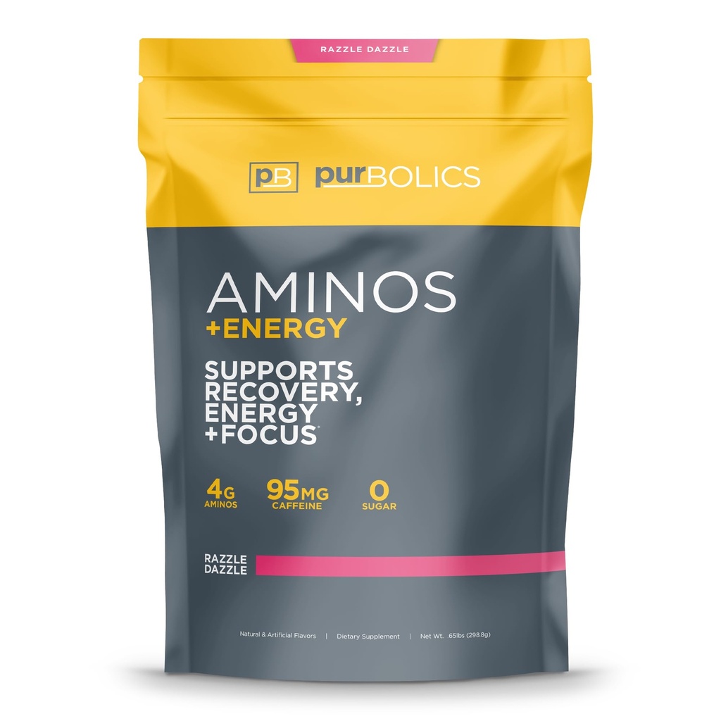 Purbolics Aminos + Energy against 124; Understøtter inddrivelse, Energi & Focus against 124; 95mg koffein, 0 Sukker & 60 Servering (Razzle Dazzle)