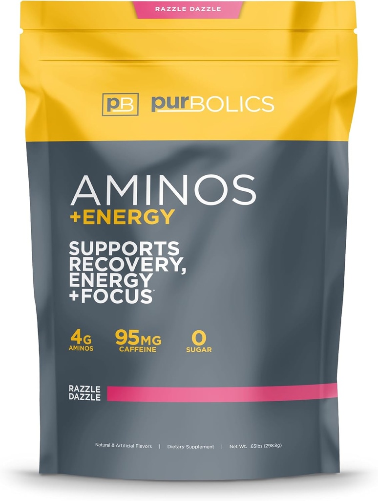 Purbolics Aminos + Energy against 124; Understøtter inddrivelse, Energi & Focus against 124; 95mg koffein, 0 Sukker & 60 Servering (Razzle Dazzle)
