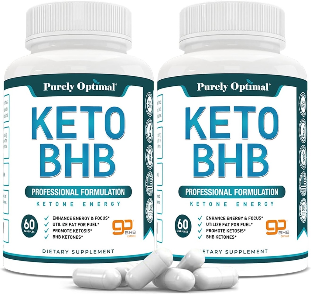 Rent Optimal Keto BHB kapsler - eksogene Ketone piller til Ketosis support, Vedvarende energi, Focus & Metabolisme - for kvinder og mænd, 120 kapsler